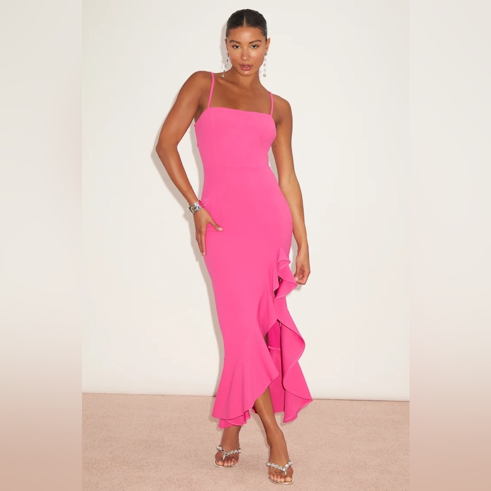 Lulus Iveta Fuchsia Cutout Ruffled Sleeveless Midi Dress